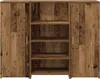 A front view of a wooden cabinet with shelves and doors. Produktbild-Vorschau