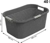 A 3D rendering of a gray laundry basket with dimensions indicated. Produktbild-Vorschau