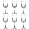 A set of six clear wine glasses arranged in two rows of three against a white background. Podgląd zdjęcia produktu