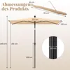 Diagram showing dimensions of a beige rectangular umbrella and its carrying case. Podgląd zdjęcia produktu
