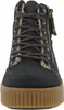 A close-up front view of a black lace-up boot with a brown sole. Voir les images du produit