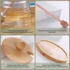 A collage of four images showcasing a honey jar and its accessories, with descriptive text in German. Produktbild-Vorschau
