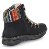 A black boot with a colorful knitted collar and laces, shown from the side. Anteprima dell’immagine prodotto