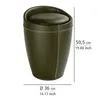 A brown leather-look stool with stitching details, shown with dimensions indicated by text and lines. Produktbild-Vorschau