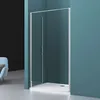A modern bathroom shower enclosure with a clear glass door and silver frame, set against a teal wall. Produktbild-Vorschau