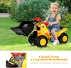 A child is riding a yellow toy excavator in a grassy outdoor setting. Anteprima dell’immagine prodotto