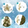 A collage of four images showing how to decorate a Christmas tree with artificial poinsettias. Produktbild-Vorschau