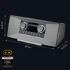 A gray MEDION P85333 Internetradio is shown against a dark background, with dimensions indicated by lines and text. Produktbild-Vorschau