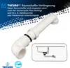 A white plastic drain extension pipe with a diagram showing its installation under a sink. Produktbild-Vorschau