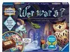 The image shows the box of the board game "Wer war's?" (Kinderspiel). The box art features cartoonish characters like an owl, a goat, and a snake in a mysterious, castle-like setting. There are also game components visible on the left side of the box. Produktbild-Vorschau