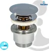 A chrome pop-up drain assembly for a sink. Produktbild-Vorschau