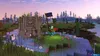 A stylized, blocky landscape with a small character holding a flag, standing near a stone structure. Produktbild-Vorschau
