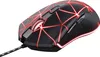 A black gaming mouse with red LED lighting against a white background. Produktbild-Vorschau