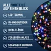 A list of benefits of a string light product, with a close-up of the lights on the right. Produktbild-Vorschau