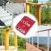 A collage of images showing different applications of a red angle drilling jig for cable railings, stairs, and DIY wood projects. Produktbild-Vorschau