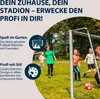 Children playing soccer in a backyard with a soccer goal. Produktbild-Vorschau