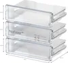 Three clear plastic freezer drawers stacked on top of each other, with dimensions indicated. Produktbild-Vorschau