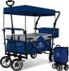 A blue and gray collapsible wagon with a canopy and a separate folded wagon. Produktbild-Vorschau