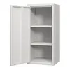A white metal cabinet with its door open, revealing three shelves. The cabinet is shown against a plain white background. Voir les images du produit