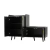A black shoe cabinet with a bench seat, shown from a slightly elevated side angle with doors open. Anteprima dell’immagine prodotto