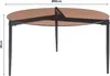 A round coffee table with a brown glass top and black metal legs, shown from a side angle with dimensions indicated. Voir les images du produit
