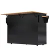 A black kitchen island with a wooden countertop, shown from a side angle on a white background. Voir les images du produit