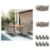 vidaXL 9-tlg. Garten-Essgruppe mit Kissen Grau Poly Rattan Produktbild-Vorschau 1