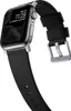 A close-up, angled shot of a smartwatch with a black band and silver hardware, set against a white background. Náhled obrázku produktu