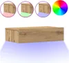 A wooden bedside table with LED lighting underneath, shown with color options. Produktbild-Vorschau