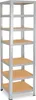 A tall, silver metal shelving unit with wooden shelves, shown against a white background. Anteprima dell’immagine prodotto