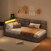 Postel 90 x 200 cm, šedé plátno, čelo ve tvaru L, LED Náhled obrázku produktu 5