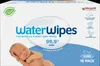 The image shows the front packaging of WaterWipes baby wipes, featuring a sleeping baby and product information. Náhled obrázku produktu