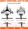 Instructional images showing how to expand and tighten a 3-jaw chuck with a T-handle. Podgląd zdjęcia produktu