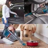 Collage of a woman cleaning a car trunk, a hand using a vacuum in a car interior, and a dog near a vacuum cleaner. Produktbild-Vorschau