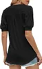 ASKSA Damen T-Shirt V-Ausschnitt PuffäRmel Kurzarm Basic Produktbild-Vorschau 3