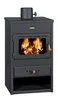 A black wood-burning stove with a fire burning inside, shown against a white background. Anteprima dell’immagine prodotto