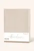 A product shot of a beige flannel bedsheet packaging. Podgląd zdjęcia produktu