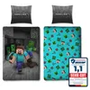 A collage of Minecraft-themed bedding and pillowcases, with a product rating badge. Produktbild-Vorschau