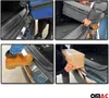 Collage of four images showing the installation and use of a car trunk protector. Produktbild-Vorschau