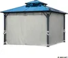 A gazebo with a blue roof and light gray curtains, shown from the front. Produktbild-Vorschau