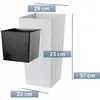 A white planter with a black insert, showing dimensions. Náhled obrázku produktu