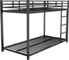 A black metal bunk bed frame with a ladder, shown from a slightly angled front view against a white background. Podgląd zdjęcia produktu