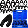 A set of black crowsfoot wrenches and a blue storage case. Produktbild-Vorschau