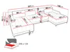 A diagram showing the dimensions of a sectional sofa, with a small inset image of a bed. Náhľad obrázku produktu