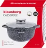 The image shows the packaging of a Klausberg casserole pot. The pot itself is visible through a clear lid and is depicted with a marble coating. Anteprima dell’immagine prodotto