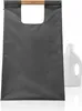 A dark gray laundry bag with a wooden handle is shown next to a white bottle of laundry detergent. Produktbild-Vorschau