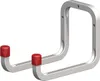 A silver metal hook with red caps on the ends, shown against a white background. Produktbild-Vorschau