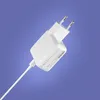 A white power adapter with a white cable against a light purple background. Podgląd zdjęcia produktu