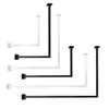 A collage of different sizes of black and white metal clothing rack supports arranged in a L-shape against a white background. Produktbild-Vorschau