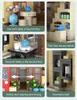 A collage of images showing different parts and features of a building block toy set, specifically a Japanese tea shop. Produktbild-Vorschau